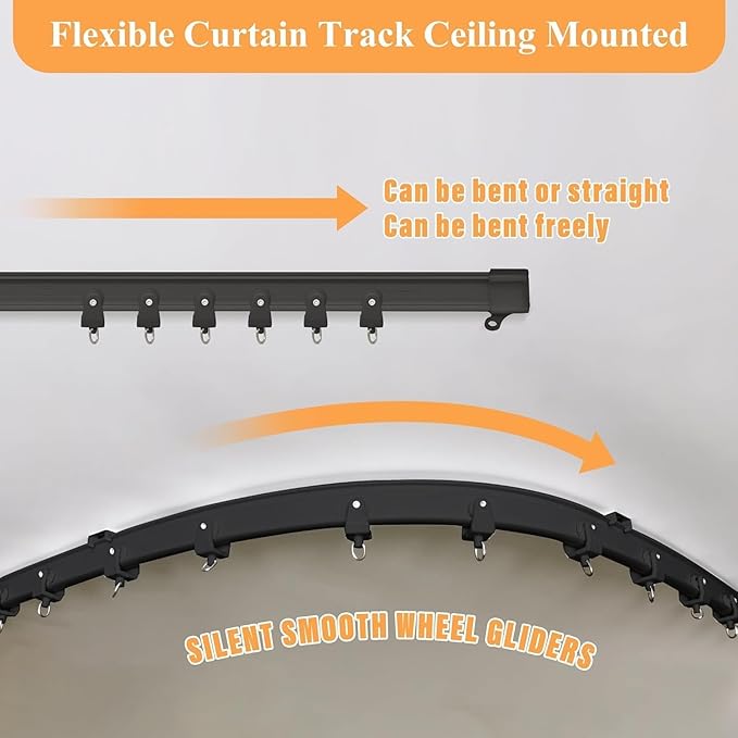 Room Divider Curtains with Flexible Ceiling Tracks Set,Blackout Curtain Ceiling Mount Curtain Track Privacy Room Dividers Ceiling Track Curtain Rod(White Drape & Black Rail W 8.3 × H 7 FT)