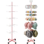 Ripeng 1 Pcs 5‑Tier Retail Display Stand – Rotating Display Rack with Wheels for Jewelry Keychains Socks Hats – Adjustable Movable Shop Spinner for Craft Shows Vendor Events & Stores Accessories, Pink
