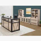 NBF Modern Reception Desk with Counter, Front Desk, Retail Checkout Counter, Office, Lobby, Salon, Store, 87" W x 30" D, Sunlight Ash