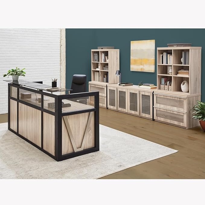 NBF Modern Reception Desk with Counter - 87" W x 30" D Retail Checkout Counter - Front Desk Reception Counter with 2 Grommet Holes - Countertop Welcome Desk for Office Lobby Salon Store, Gray