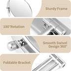 9” Large Wall Mounted Makeup Mirror 1X/7X Double-Side Bathroom Magnifying Mirror 360 Swivel Vanity Mirror Extendable Shaving Wall Mount Cosmetic Mirror for Men and Women, Chrome