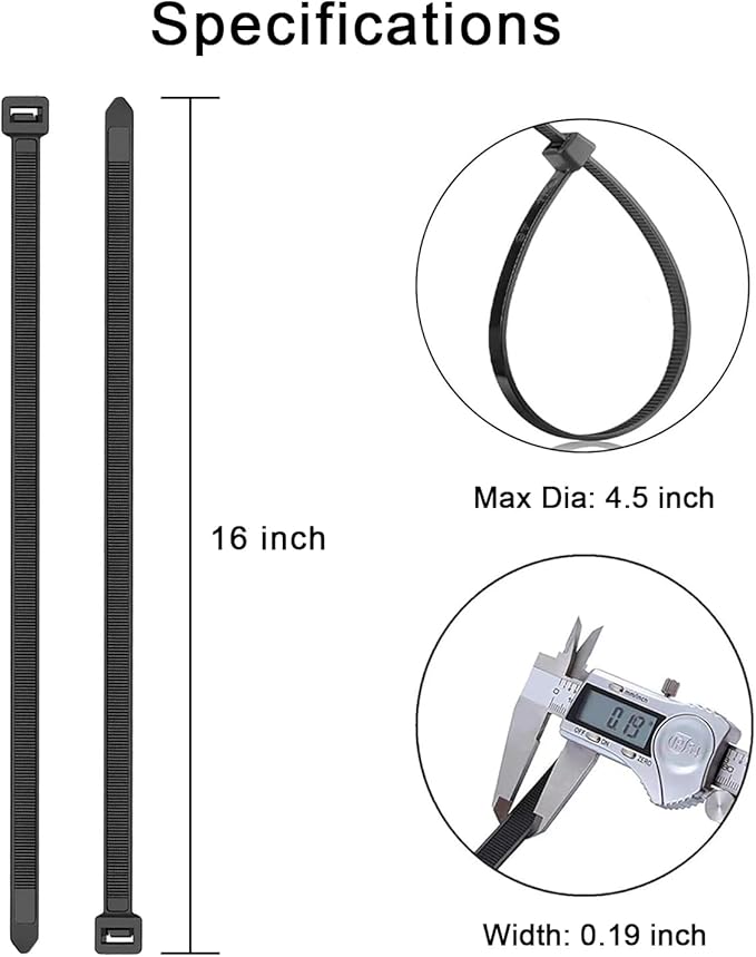 Zip Ties, KAMOTA 1500pcs 16 Inch Heavy Duty Self-Locking Nylon Zip Ties, Black Cable Ties with 50lb Tensile Strength, UV Resistant Cable Tie for Indoor and Outdoor Use