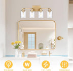 4-Light Gold Track Lighting Kits, Multi-Directional Rotating Kitchen Ceiling Tracking Light Fixture with Clear Glass, Modern Bathroom Ceiling Vanity Track Lights for Kitchen Island Accent Shop
