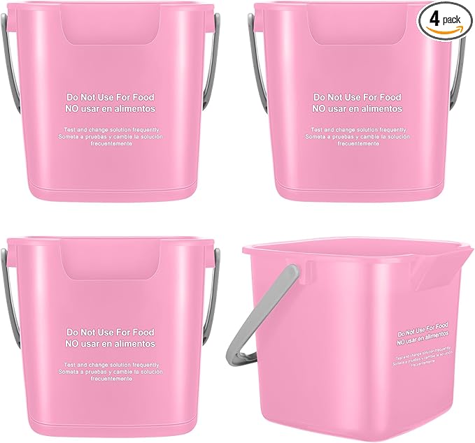 Yaomiao 4 Pcs Cleaning Bucket 3 Quart Small Sanitizing Square Bucket Detergent Pail with Measurements Spout and Handle for Home Commercial Use Restaurant Kitchen Office (Pink)