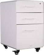 Vari File Cabinet for Office Storage with Three Drawers - Roll & Lock Caster Wheels (White)