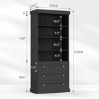 Vyre 71" Tall Farmhouse Bookshelves with Drawers, Large Modular Bookcase with Adjustable Shelves, Storage Cabinet for Living Room, Kitchen, Black, Set of 4