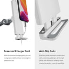 BEWISER iPad Desk Mount, Tablet Stand Holder for Desk or Bed,Rotate 360 Degrees of Flexible, Height and Angle Adjustable, Aluminium Alloy Arm Clamp Mount Compatible with4.7-15.6" Screen (Space Gray)