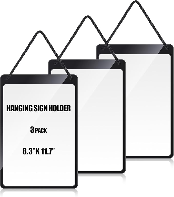 Thyle 3 Pcs Business Retail Hanging Sign Holder 8.3 x 11.7 Inch Plastic Advertising Signage Sign Holder Craftsman's Stall Clear Poster for Store Supermarket Exhibition Mall Restaurant Display