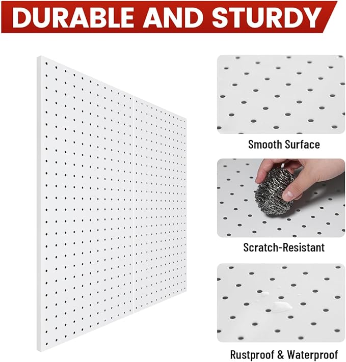 Pegboard, Metal Peg Board, Pegboards Wall Organizer with 76 Pcs Hooks, Sturdy Peg Board for Garage Tool Organization, Home & Office Wall Decoration (White, 4 Pack)