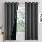 Dark Grey Blackout Curtains for Bedroom 72 Inch Length 2 Panels, Thermal Insulated 100% Room Darkening Soundproof Curtains for Living Room/Office, Each Window Curtain 52 Inch Wide