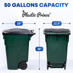 50-Gallon Rollout Trash Can with Lid, Commercial Heavy-Duty Container with Wheels, Green