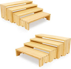 Large Display Wood Risers Wooden Stand 4 Tier Wood Racks, 2 Set 8 Pieces Cupcake Stands Cologne Perfume Organizer Dessert Stands for Vendors Event