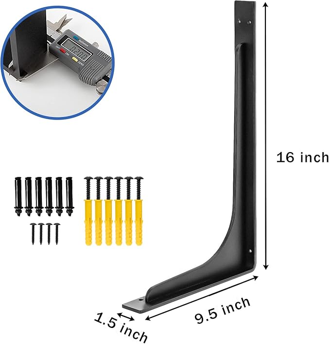 16inch x 9.5inch shelf brackets,L Shelf Bracket, die-cast formation，vertical Angle, premium alloy metal heavy-duty shelf bracket, high strength Mounting Hardware Included, Corner Brace Joint,pack of 4