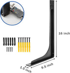 16inch x 9.5inch shelf brackets,L Shelf Bracket, die-cast formation，vertical Angle, premium alloy metal heavy-duty shelf bracket, high strength Mounting Hardware Included, Corner Brace Joint,pack of 4