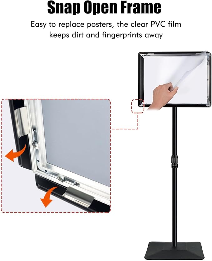 Adjustable Sign Stand for Display, with Upgraded Iron Base, Pedestal Floor Signage Stand Holder for Outdoor or Indoor Advertising (8.5 x 11, Black)