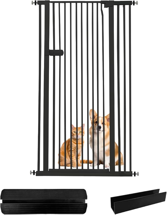 Lumizone Extra Tall Cat Gate 55.12" High Pressure Mounted Extra Wide 2025 New (17 Sizes) 1.37" Gap No Drilling Auto-Close One-Handed Operation Tall Pet Gate for Dogs(Black, 55.12" H x 34.25"-38.38" W)