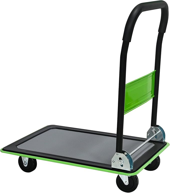 Green Folding Platform Hand Truck 330 lbs Capacity, Heavy Duty Flatbed Cart with 360° Swivel Silent Wheels, Non-Slip Alloy Steel Dolly for Warehouse, Delivery, and Storage – Foldable Design