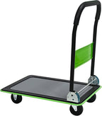Green Folding Platform Hand Truck 330 lbs Capacity, Heavy Duty Flatbed Cart with 360° Swivel Silent Wheels, Non-Slip Alloy Steel Dolly for Warehouse, Delivery, and Storage – Foldable Design