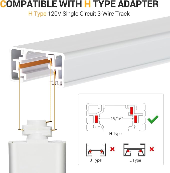 VANoopee H Type Track Rails Kit, 3.3FT White with End Caps and Live End Feed Connector, Compatible with Single Circuit 120V System, for LED Track Lighting Heads