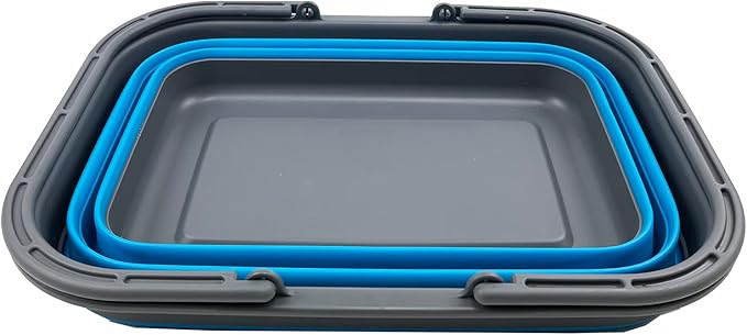 SAMMART 12L (3.17Gallon) Collapsible Tub with Handle - Portable Outdoor Picnic Basket/Crate - Foldable Shopping Bag - Space Saving Storage Container (Grey/Cerulean)