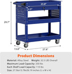 3 Tier Rolling Tool Cart with Drawers, Heavy Duty Utility Cart on Wheels, Large Storage Capability Service Cart for Garage, Warehouse and Repair Shop (Deep Blue)