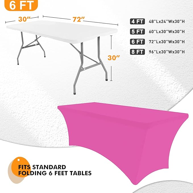 SEPARO 2Pack,6FT Fuchsia Spandex Table Cover Fitted Rectangular Tablecloth Stretchable Tablecloth 6 ft Wrinkle-Free for Party Tradeshows Banquet Weddings Cocktail