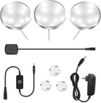 YGS-Tech LED Under Cabinet Lighting Kit, 1020 Lumens LED Puck Light, 5000K Daylight White, CRI90+, Touch Dimming, Silver Trim All Accessories Included, for Kitchen, Closet Lights, Safe Light, 3-Pack