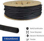 Black Braided Cable Management Sleeves Wire Loom Tubing Cord Protector Self-Wrapping (1/4"-42Feet)