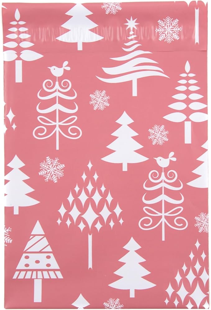 Inspired Mailers - Holiday Poly Mailers 6x9-100 Pack - Christmas Trees (Rose Gold) - Small Holiday Mailers - Cute Packaging Bags for Shipping - Christmas Poly Mailer 6x9