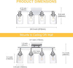 4-Light Track Lighting Kit Ceiling Kitchen Track Lighting Fixtures Chrome Bathroom Vanity Wall Lights with Clear Glass Multi-Directional Rotating Tracking Light Heads Spotlight for Accent Shop