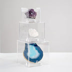 Clear Acrylic Mineral Geode Fossil Coral 3-Peg Round Holder Dustproof Box, Painted Rock Agate Crystal Small Collectibles Display Stands Easel, Multiple Display Box (Large-5x5x5in, 1Pcs)