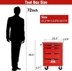4 Drawers Tool Cart on Wheels with Stainless Steel Worktop, Heavy Duty Mobile Rolling Drawer Tool Chest with Locking Wheels & Lockable Drawers, Garage Tool Storage Cabinet (Red, 4 Drawers)