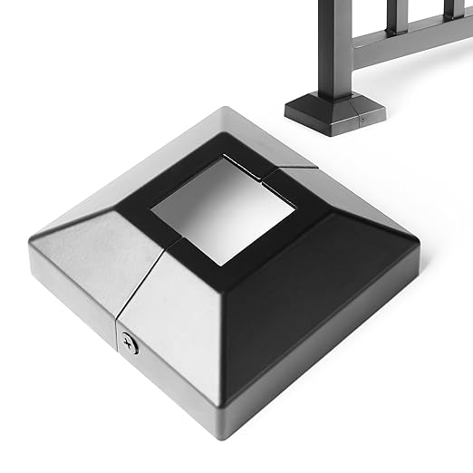 1.5"x1.5"（Actual: 1.5"x1.5"） Deck Post Base Cover Decorative Post Base Trim Skirt Black Aluminum 2Pack