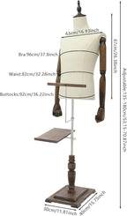 Male Clothing Display Racks, Height Adjustable Clothing Store Clothing Props with Stand and Solid Wood Arm, Male Mannequin Torso for Market Shop Window Display (Beige)