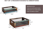 TIMRIS Set of 2 Rustic Wooden Countertop Baskets, Farmhouse Distressed Nesting Boxes, Small Decorative Wooden Storage Crates, Reclaimed Wood Organizer Baskets with Wire Mesh (Random)