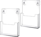 Thyle 2 Pcs Acrylic Brochure Holder with Suction Cups Wall Mount Window 9 x 6 Inch Clear Plastic Pamphlet Organizer Flyer Display Rack for Trifold Page Booklet Sticker Marketing Office Retail Shop