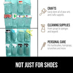 GORILLA GRIP Over the Door Shoe Organizer, 24 Large Breathable Mesh Pockets, Space Saving Hanging Storage Holder, Closet Rack Hanger Holds Up to 40 lbs, Hangs on Closets, Shoes, Accessories, Turquoise