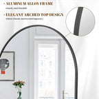 Koonmi 35"x78" Arched Full Length Mirror, Black Large Floor Mirror with Aluminum Alloy Frame Standing Hanging or Leaning Wall-Mounted Mirror for Living Room and Bedroom