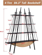 Boat-Shaped Bookshelf, 4 Tier Ladder Bookcase with Drawer 84.3" Tall Bookshelves for Storage Display Decor Easy Assembly Bookcase Furniture for Bedroom, Living Room and Home Office