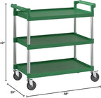 Green Utility/Bussing Cart with Three Shelves - 42" x 20"