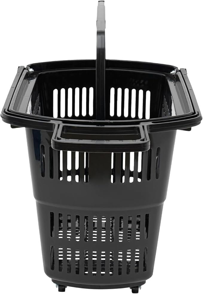6PCS Shopping Carts with Wheels, 35L Portable Shopping Baskets Set with Handles Grocery Basket for Retail Store, Supermarket, Grocery |19" x 13.7" x 14" (Black)