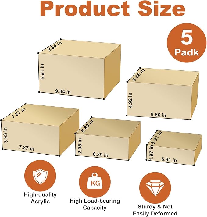 Acrylic Display Risers - Gold Buffet Risers, Set of 5