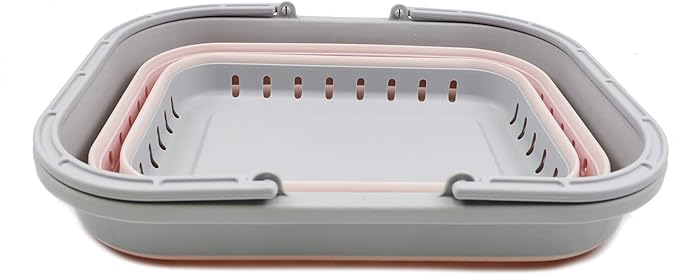 SAMMART 19L (5 Gallon) Collapsible Tub with Handle - Portable Outdoor Picnic Basket/Crater - Foldable Shopping Bag - Space Saving Storage Container (1, Grey/Pink)