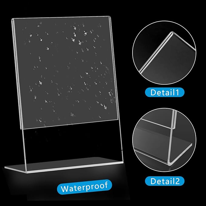 PecMuikee Slant Back Acrylic Sign Holder 8.5 x 11, Clear Picture Photo Frames Display Stand- Freestanding Tabletop Display Stand for Retail, Office, Restaurant , Flyers and Posters (12 Pcs)