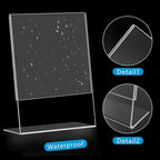 PecMuikee Slant Back Acrylic Sign Holder 8.5 x 11, Clear Picture Photo Frames Display Stand- Freestanding Tabletop Display Stand for Retail, Office, Restaurant , Flyers and Posters (12 Pcs)