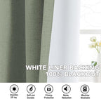 H.VERSAILTEX Linen Curtains 100% Blackout Curtains for Bedroom 63 inch Long Full Light Blocking Nature Linen Blended Window Curtains for Living Room Nickel Grommet (2 Panels, Heathered Dried Sage)