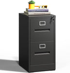 2 Drawer File Cabinets with Lock, Black Vertical Filing Cabinet for Home Office, Heavy Duty Metal Storage Cabinets Office Steel Cabinet for Letter Legal Size Files, Assembly Required