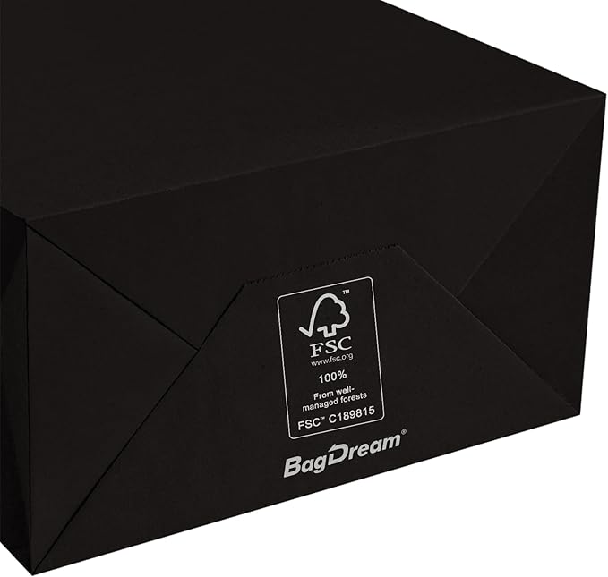 BagDream 13x7x17 Gift Bags 50ct Paper Party Favor Gift Bags, Shopping Retail Merchandise Bags, Recycled Black Kraft Paper Bags with Handles Bulk
