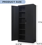 BESFUR Metal Storage Cabinet with 5 Adjustable Shelves and 2 Lockable Doors, 71" Black Garage Storage Cabinet, Locking Cabinet with for Office, School, Garage