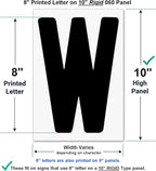 8” on 10 inch Marquee Sign Letters for Outdoor Signs, the 8" Letter printed on 10" high .060 mill thick Rigid acrylic panel, for Reader Boards Signs, Black Letters, Red Numbers, Sign Letter Depot